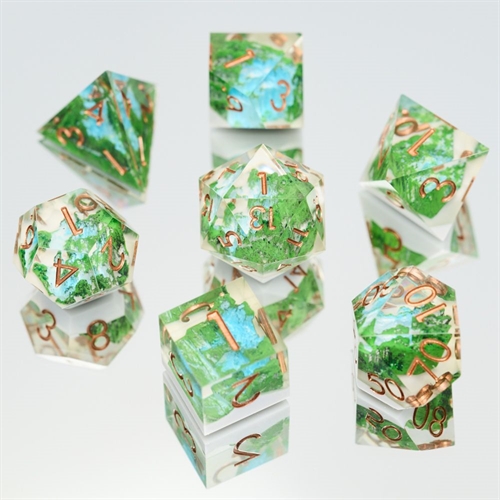 Stone Mountain Sharp Edge Resin - Green with river - RPG Dice - Epic Dwarf Dice